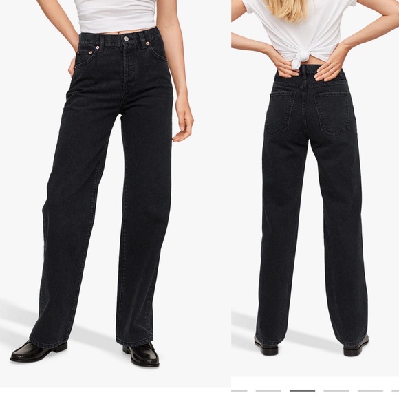 Mango Denim - Mango Kaia Black High Waist Wide Straight Jeans